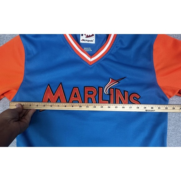Miami Marlins‎ Shirt Mens Medium Blue Orange MLB Baseball Cruz 27 Stitched - Picture 6 of 8